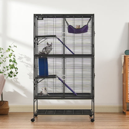 64.6" Metal Small Animal Cage 4-Tier Rolling Ferret Cage with Tray 3 Ramps - Image 8