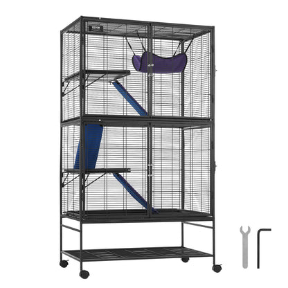 64.6" Metal Small Animal Cage 4-Tier Rolling Ferret Cage with Tray 3 Ramps - Image 9