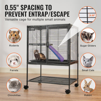 34" Metal Small Animal Cage 2-Tier Rolling Ferret Cage with Tray A Ramp - Image 3