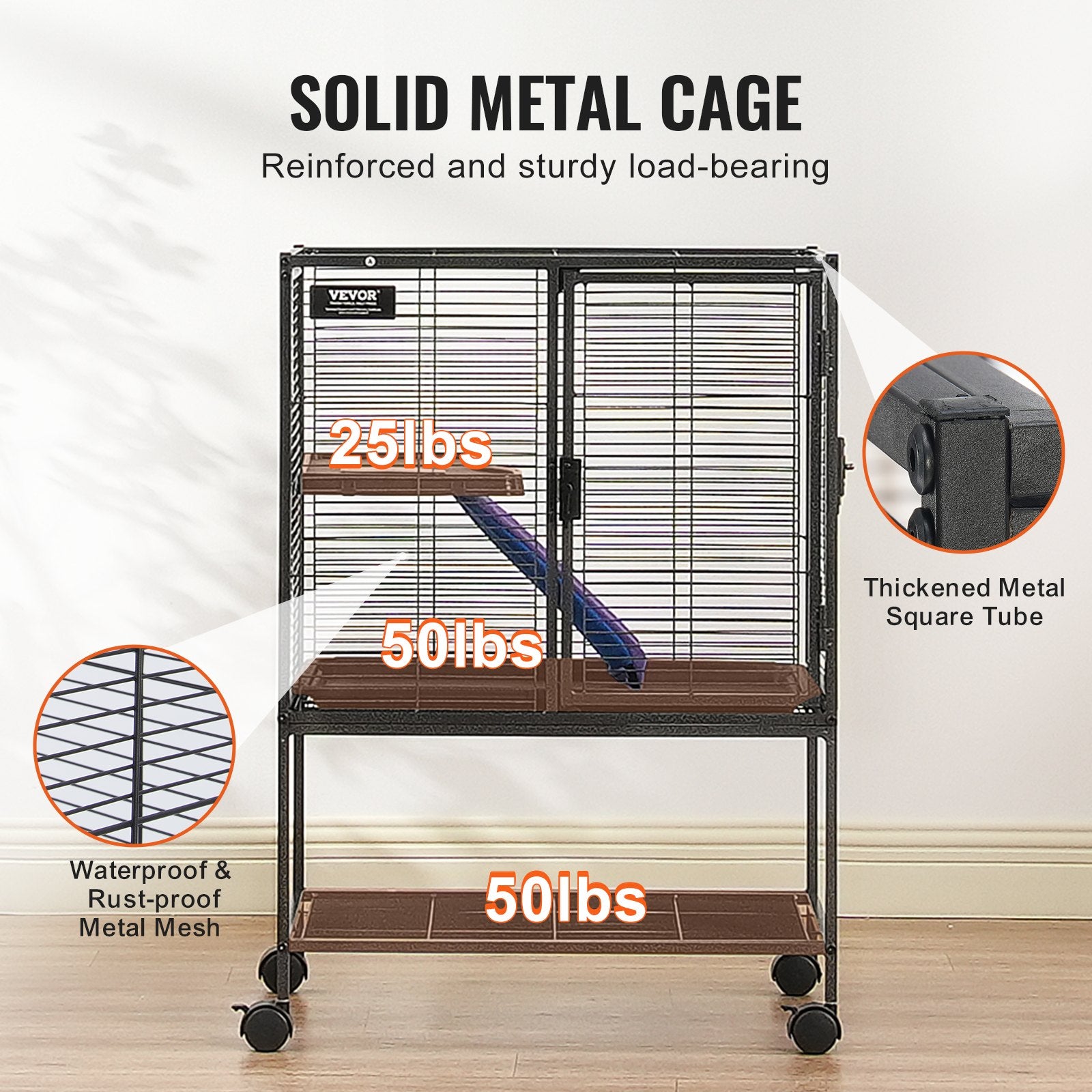 34" Metal Small Animal Cage 2-Tier Rolling Ferret Cage with Tray A Ramp - Image 4