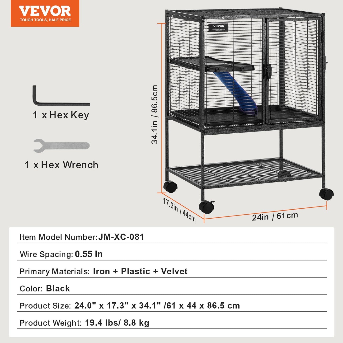 34" Metal Small Animal Cage 2-Tier Rolling Ferret Cage with Tray A Ramp - Image 7