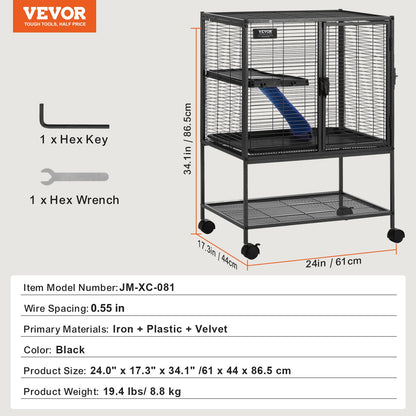 34" Metal Small Animal Cage 2-Tier Rolling Ferret Cage with Tray A Ramp - Image 7