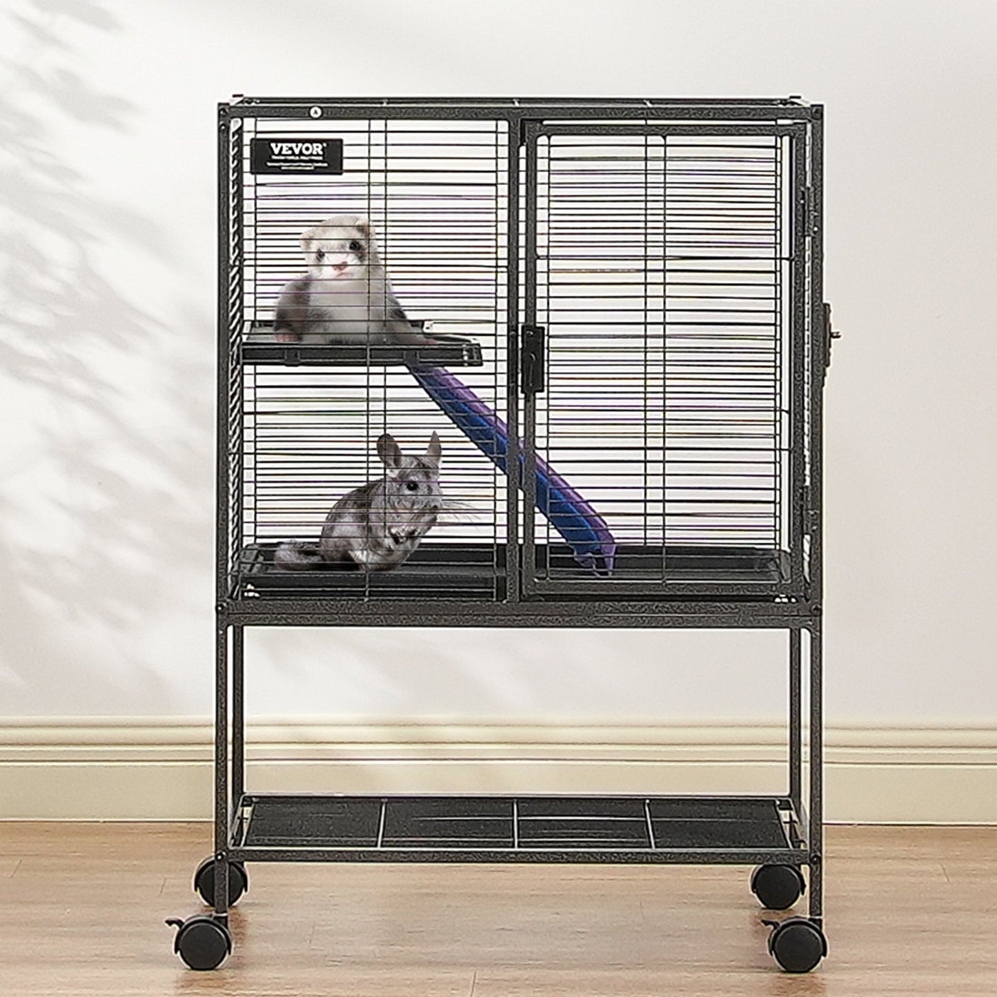 34" Metal Small Animal Cage 2-Tier Rolling Ferret Cage with Tray A Ramp - Image 8