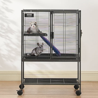 34" Metal Small Animal Cage 2-Tier Rolling Ferret Cage with Tray A Ramp - Image 8