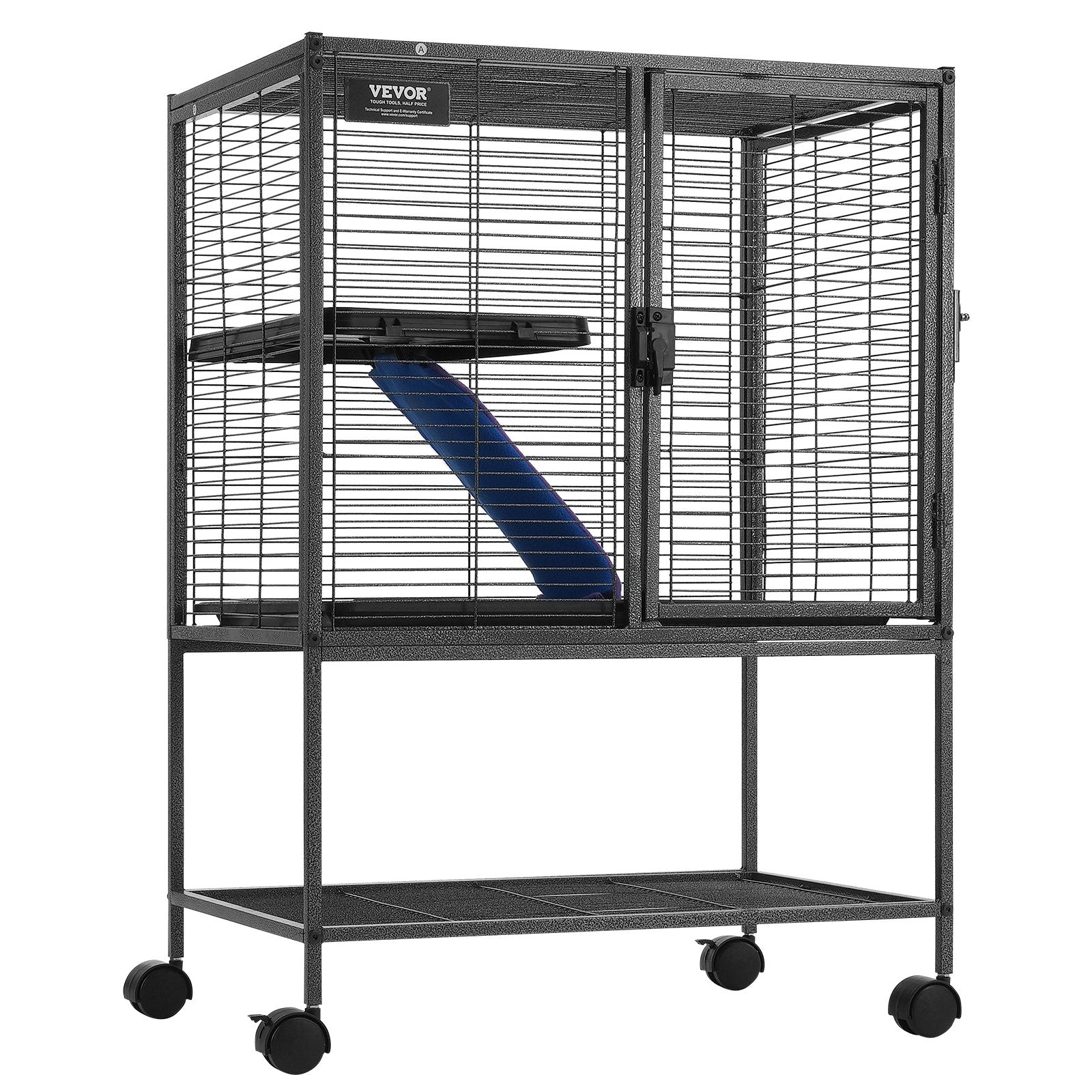 34" Metal Small Animal Cage 2-Tier Rolling Ferret Cage with Tray A Ramp - Image 9