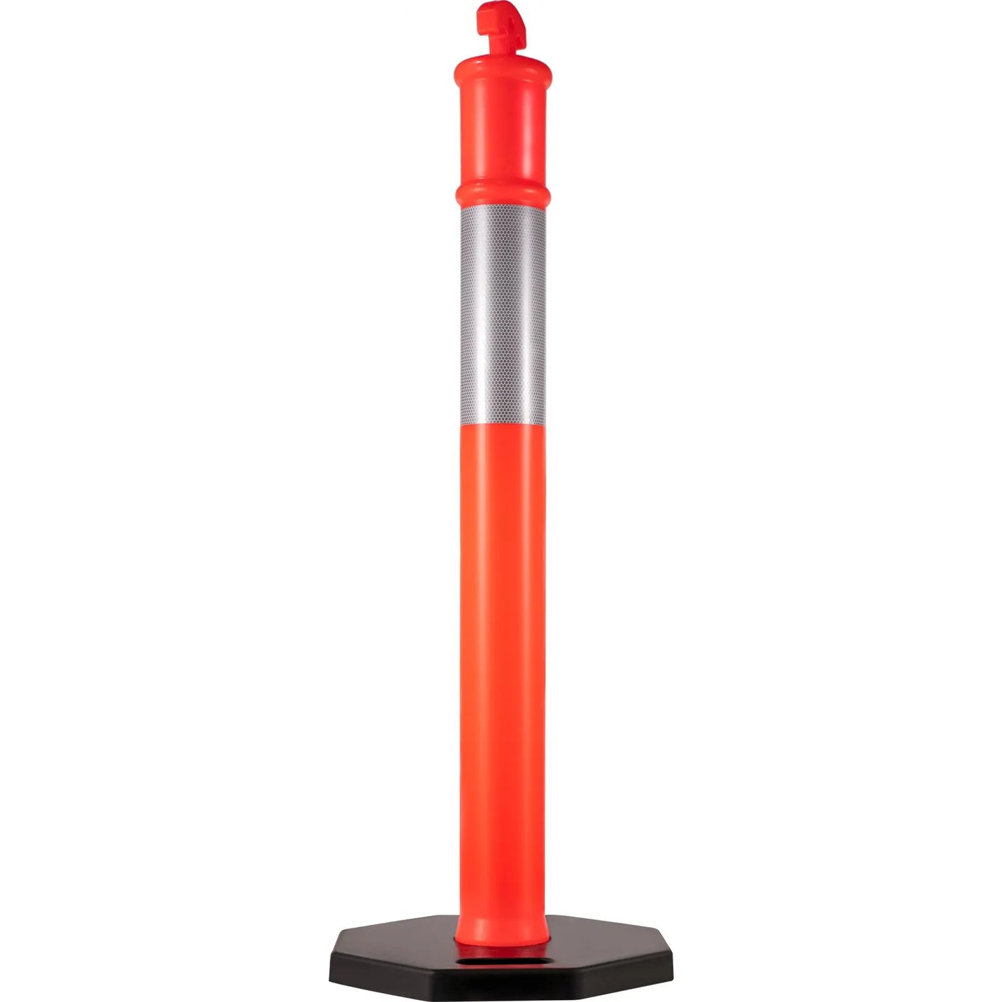 6Pack Traffic Delineator Posts 44 Inch Height, PE Delineator Cones Post Kit 10 inch Reflective Band, Delineators Post with Rubber Base 16 inch for Construction Sites, Facility Management etc.