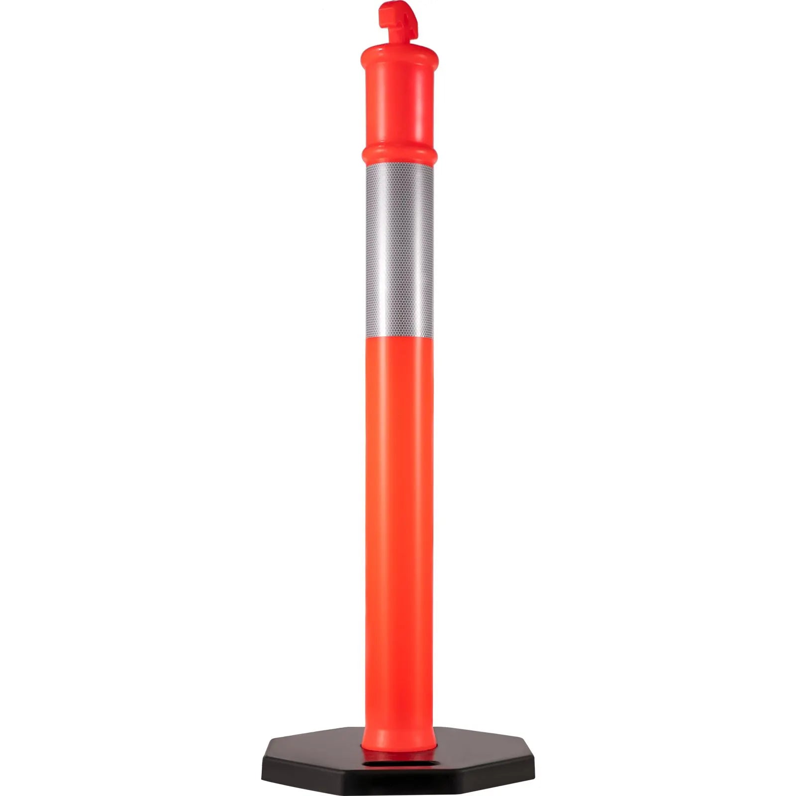 6Pack Traffic Delineator Posts 44 Inch Height, PE Delineator Cones Post Kit 10 inch Reflective Band, Delineators Post with Rubber Base 16 inch for Construction Sites, Facility Management etc.