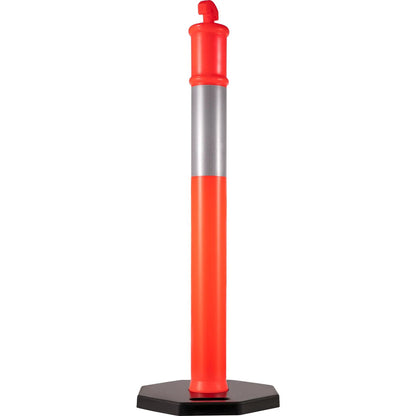 6Pack Traffic Delineator Posts 44 Inch Height, PE Delineator Cones Post Kit 10 inch Reflective Band, Delineators Post with Rubber Base 16 inch for Construction Sites, Facility Management etc.
