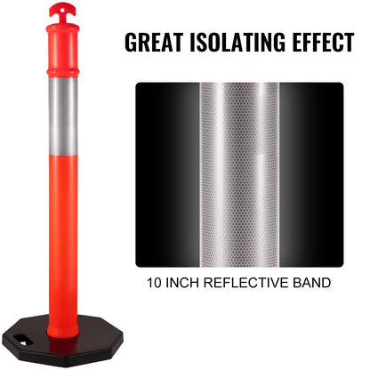 6Pack Traffic Delineator Posts 44 Inch Height, PE Delineator Cones Post Kit 10 inch Reflective Band, Delineators Post with Rubber Base 16 inch for Construction Sites, Facility Management etc. - Image 3