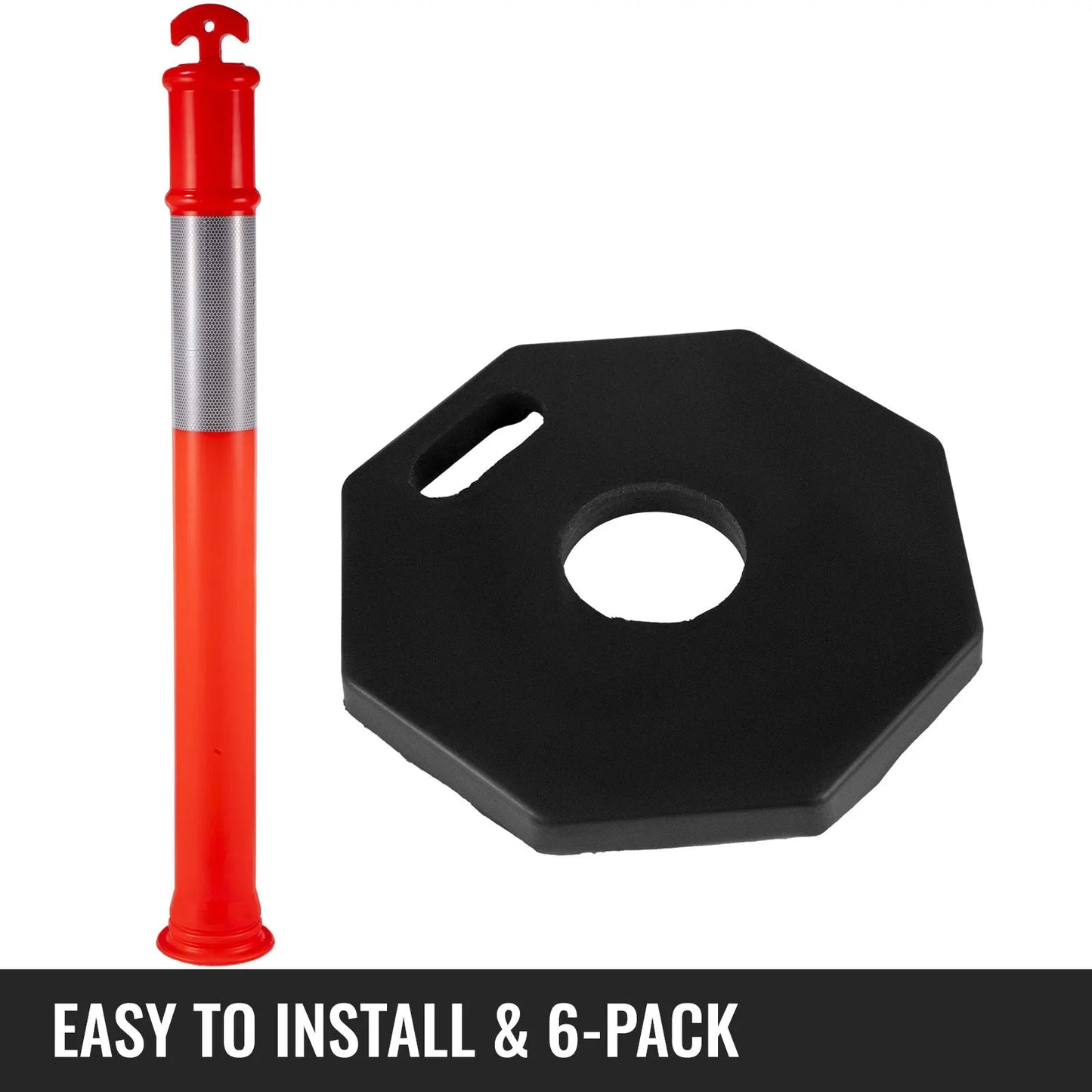 6Pack Traffic Delineator Posts 44 Inch Height, PE Delineator Cones Post Kit 10 inch Reflective Band, Delineators Post with Rubber Base 16 inch for Construction Sites, Facility Management etc. - Image 6