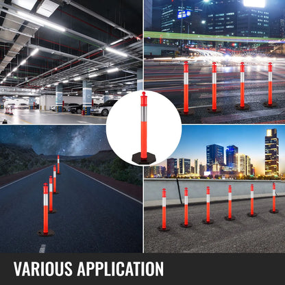 6Pack Traffic Delineator Posts 44 Inch Height, PE Delineator Cones Post Kit 10 inch Reflective Band, Delineators Post with Rubber Base 16 inch for Construction Sites, Facility Management etc. - Image 7