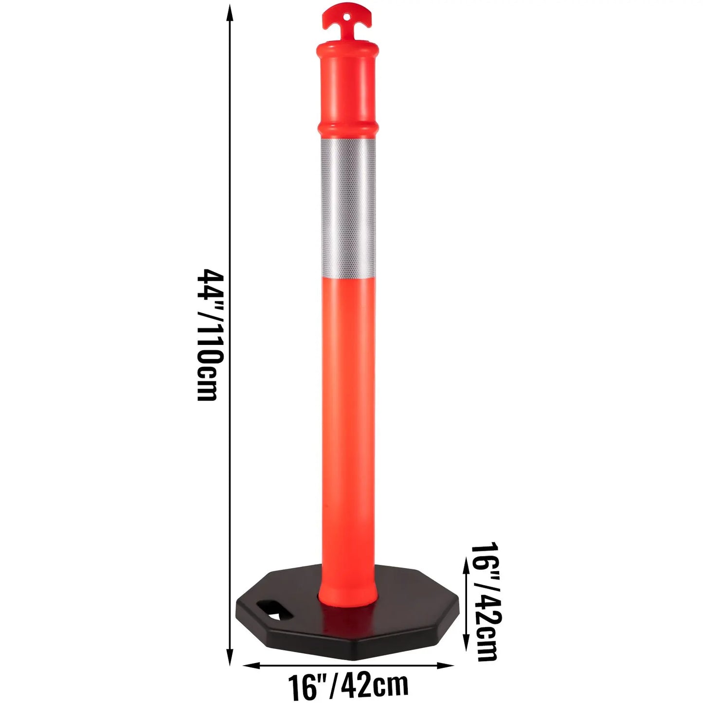 6Pack Traffic Delineator Posts 44 Inch Height, PE Delineator Cones Post Kit 10 inch Reflective Band, Delineators Post with Rubber Base 16 inch for Construction Sites, Facility Management etc. - Image 8