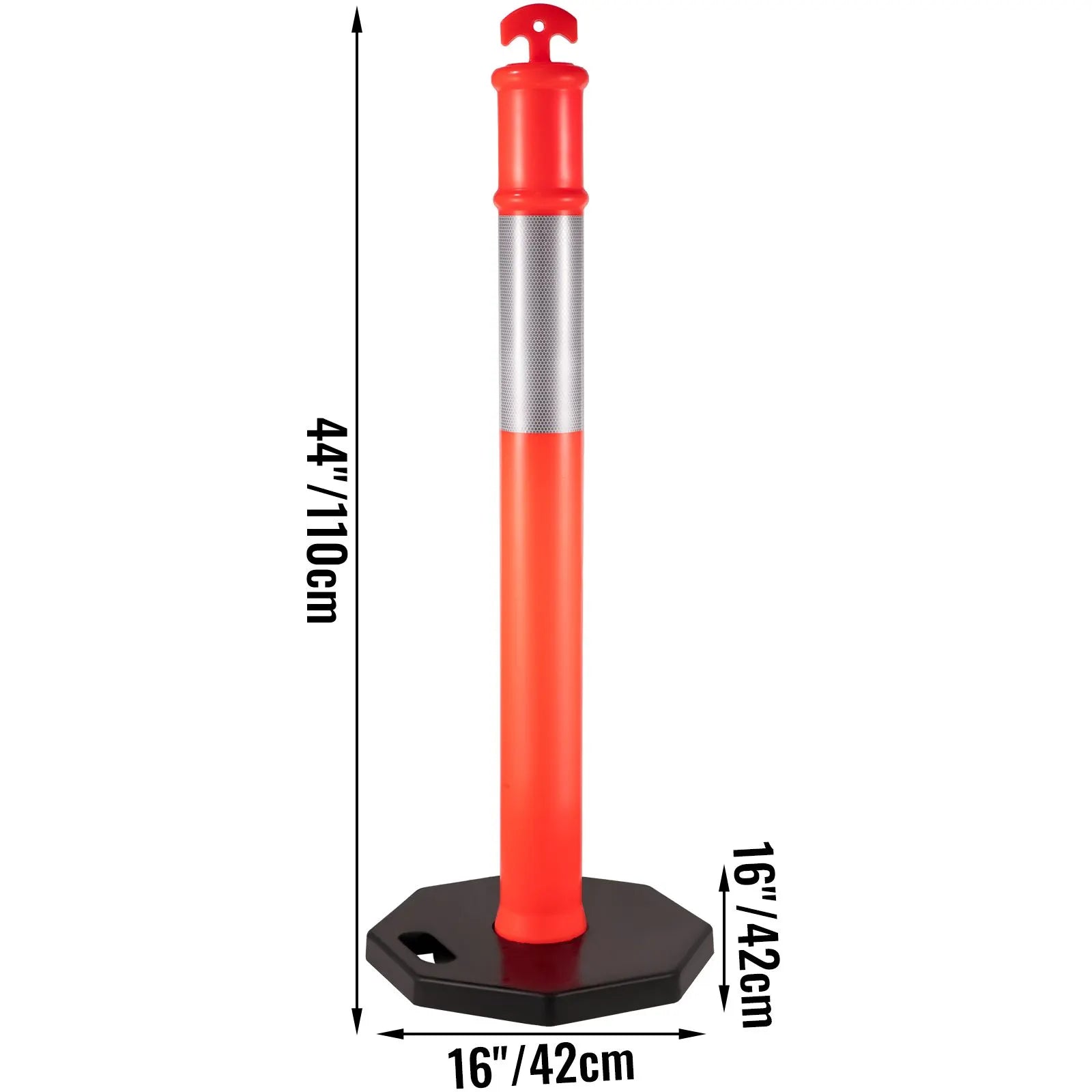6Pack Traffic Delineator Posts 44 Inch Height, PE Delineator Cones Post Kit 10 inch Reflective Band, Delineators Post with Rubber Base 16 inch for Construction Sites, Facility Management etc. - Image 8