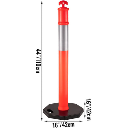 6Pack Traffic Delineator Posts 44 Inch Height, PE Delineator Cones Post Kit 10 inch Reflective Band, Delineators Post with Rubber Base 16 inch for Construction Sites, Facility Management etc. - Image 8