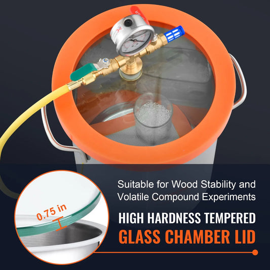 5 Gallon Vacuum Chamber, Upgraded Tempered Glass Lid Vacuum Degassing Chamber, 304 Stainless Steel Chamber, for Stabilizing Wood, Resin Degassing, Silicone Degassing and Plaster Degassing - Image 5