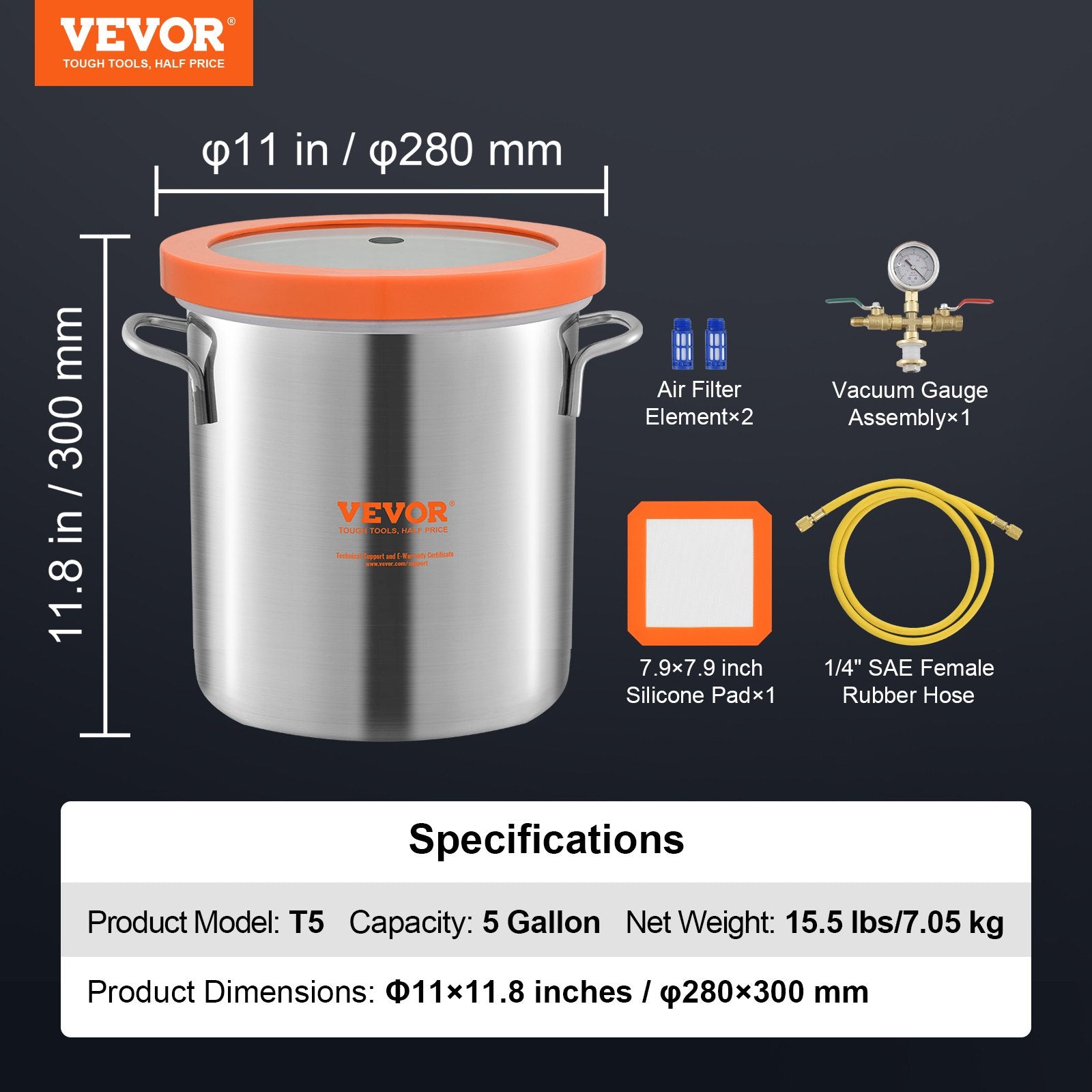 5 Gallon Vacuum Chamber, Upgraded Tempered Glass Lid Vacuum Degassing Chamber, 304 Stainless Steel Chamber, for Stabilizing Wood, Resin Degassing, Silicone Degassing and Plaster Degassing - Image 7