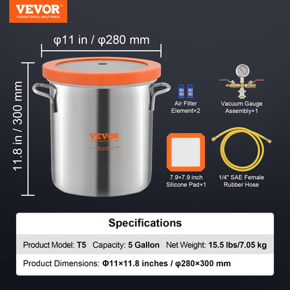 5 Gallon Vacuum Chamber, Upgraded Tempered Glass Lid Vacuum Degassing Chamber, 304 Stainless Steel Chamber, for Stabilizing Wood, Resin Degassing, Silicone Degassing and Plaster Degassing - Image 7