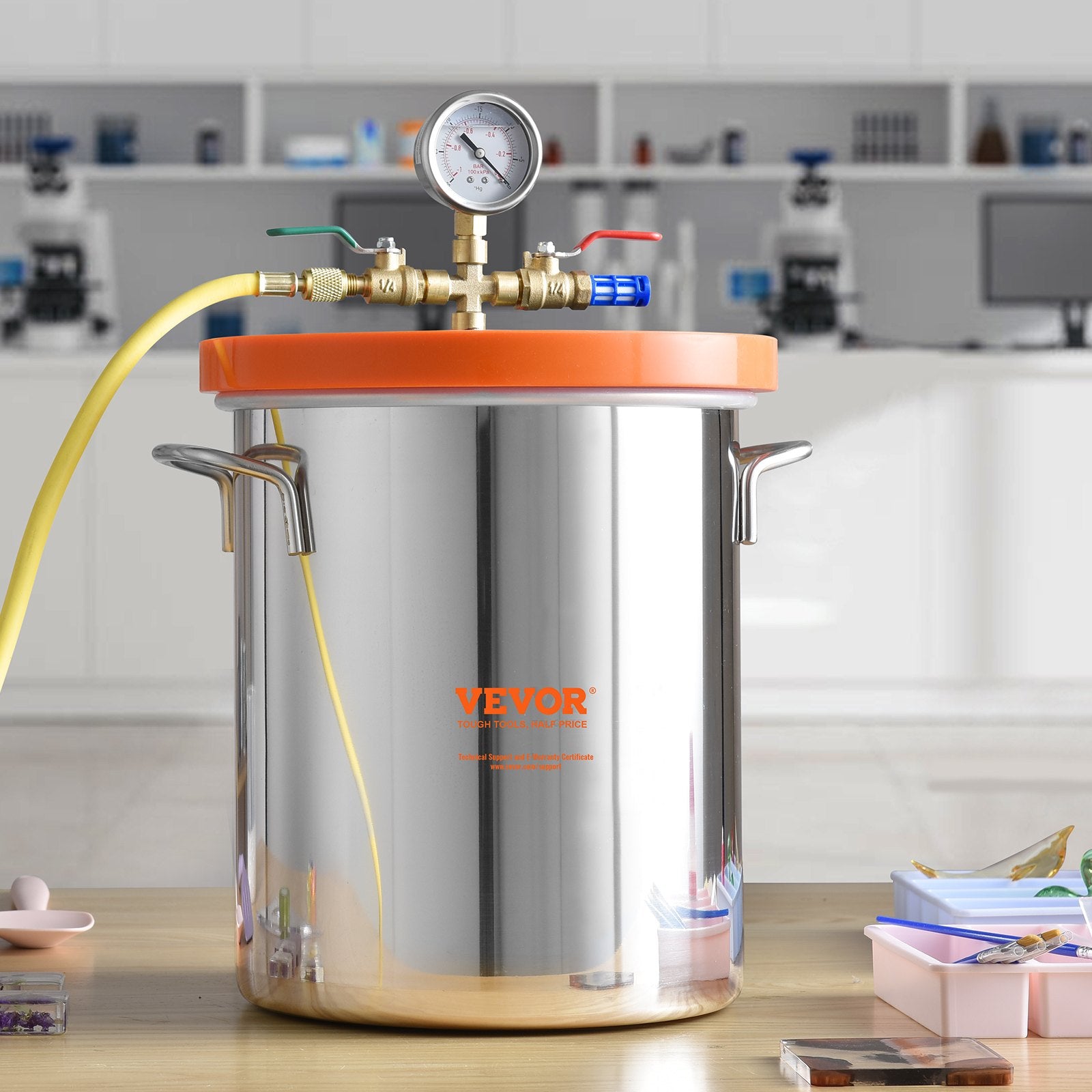 5 Gallon Vacuum Chamber, Upgraded Tempered Glass Lid Vacuum Degassing Chamber, 304 Stainless Steel Chamber, for Stabilizing Wood, Resin Degassing, Silicone Degassing and Plaster Degassing - Image 8