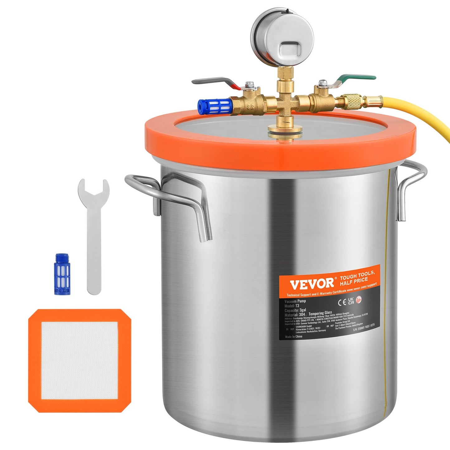 5 Gallon Vacuum Chamber, Upgraded Tempered Glass Lid Vacuum Degassing Chamber, 304 Stainless Steel Chamber, for Stabilizing Wood, Resin Degassing, Silicone Degassing and Plaster Degassing - Image 9