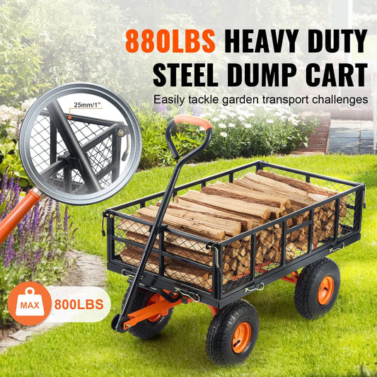 Dump Cart, Metal Garden Dump Cart with Easy to Assemble Frame, Dump Wagon with 2-in-1 Convertible Handle, Utility Wheelbarrow 399kg Capacity, 25.4cm Tires - Image 2