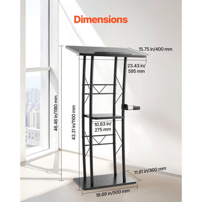 Podium Stand, 1180 mm Metal Lectern, Curved Standing Podium with Wide Reading Surface, Open Storage Compartment, Book Stopper, Cup Holder, for Classroom, Wedding, Conference, Speech, Concert - Image 4