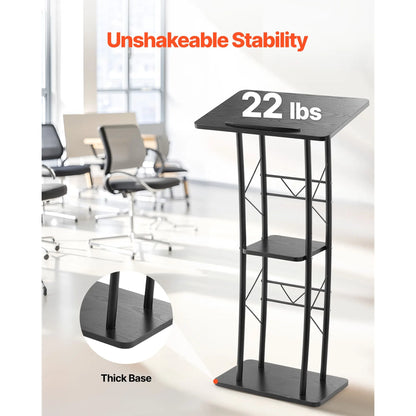 Podium Stand, 1180 mm Metal Lectern, Curved Standing Podium with Wide Reading Surface, Open Storage Compartment, Book Stopper, Cup Holder, for Classroom, Wedding, Conference, Speech, Concert - Image 5