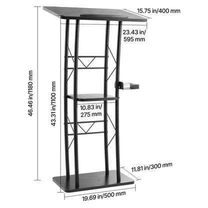 Podium Stand, 1180 mm Metal Lectern, Curved Standing Podium with Wide Reading Surface, Open Storage Compartment, Book Stopper, Cup Holder, for Classroom, Wedding, Conference, Speech, Concert - Image 8