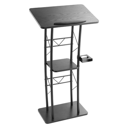 Podium Stand, 1180 mm Metal Lectern, Curved Standing Podium with Wide Reading Surface, Open Storage Compartment, Book Stopper, Cup Holder, for Classroom, Wedding, Conference, Speech, Concert - Image 9