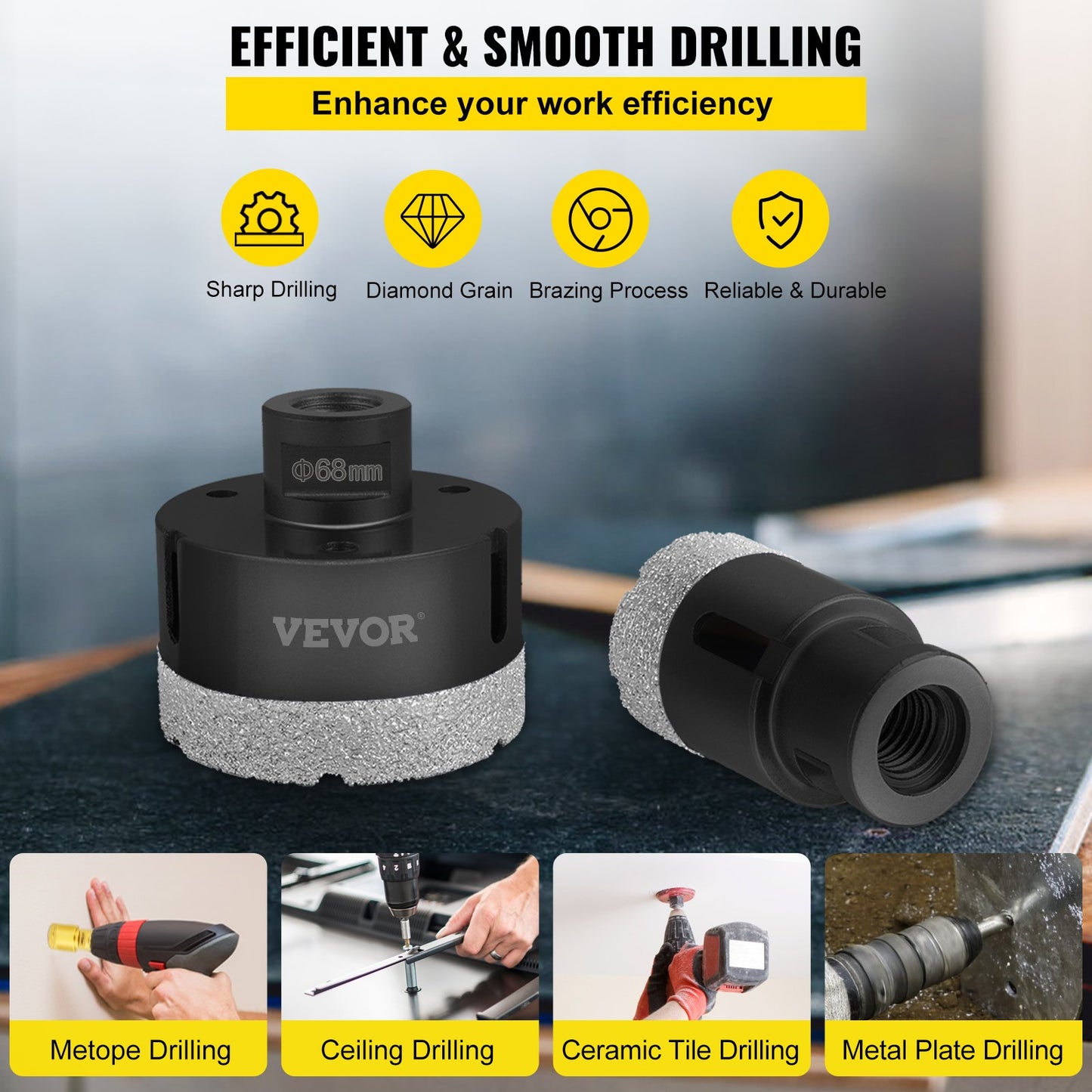 Diamond Drill Bits 6PCS Diamond Hole Saw 20/35/40/50/55/68mm Tile Hole Saw Kit Vacuum Brazed Diamond Drill Bit 0.59in/15mm Segment Tile Hole Saw w Storage Case for Tile Ceramic Porcelain Marble - Image 3