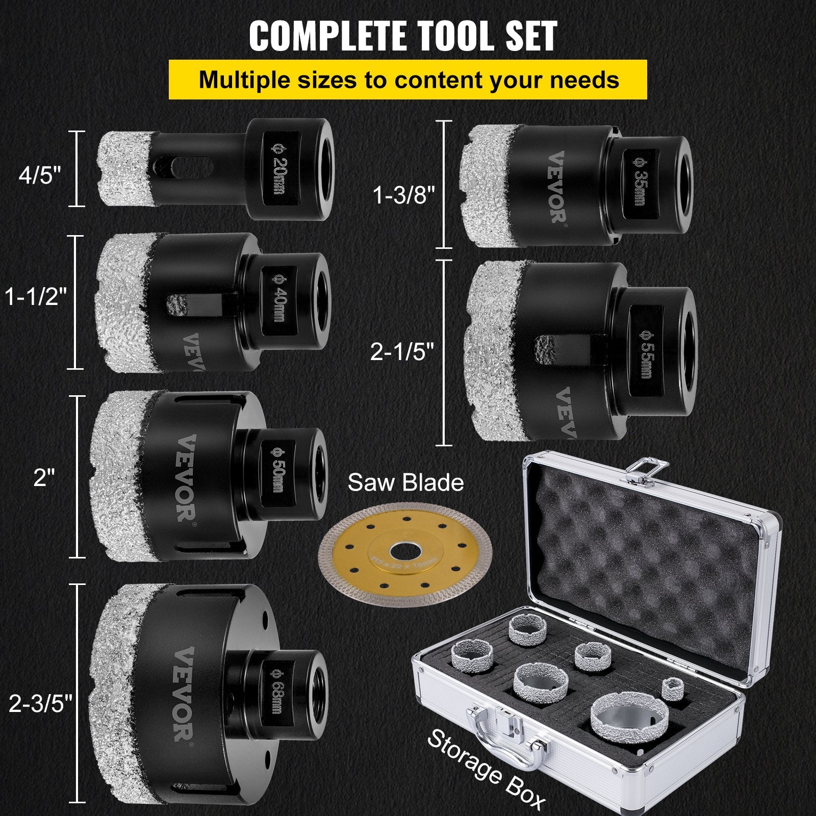 Diamond Drill Bits 6PCS Diamond Hole Saw 20/35/40/50/55/68mm Tile Hole Saw Kit Vacuum Brazed Diamond Drill Bit 0.59in/15mm Segment Tile Hole Saw w Storage Case for Tile Ceramic Porcelain Marble - Image 4