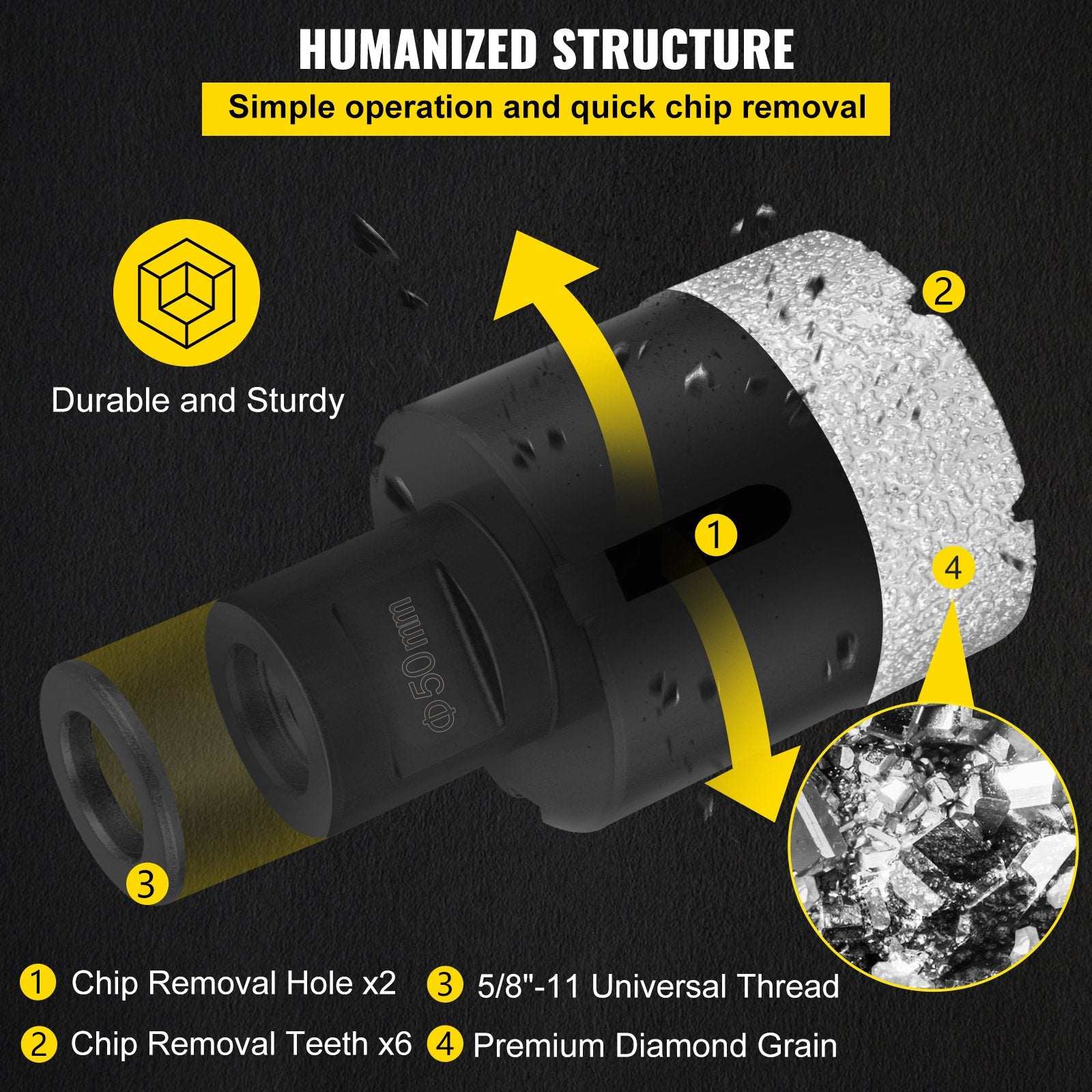 Diamond Drill Bits 6PCS Diamond Hole Saw 20/35/40/50/55/68mm Tile Hole Saw Kit Vacuum Brazed Diamond Drill Bit 0.59in/15mm Segment Tile Hole Saw w Storage Case for Tile Ceramic Porcelain Marble - Image 5