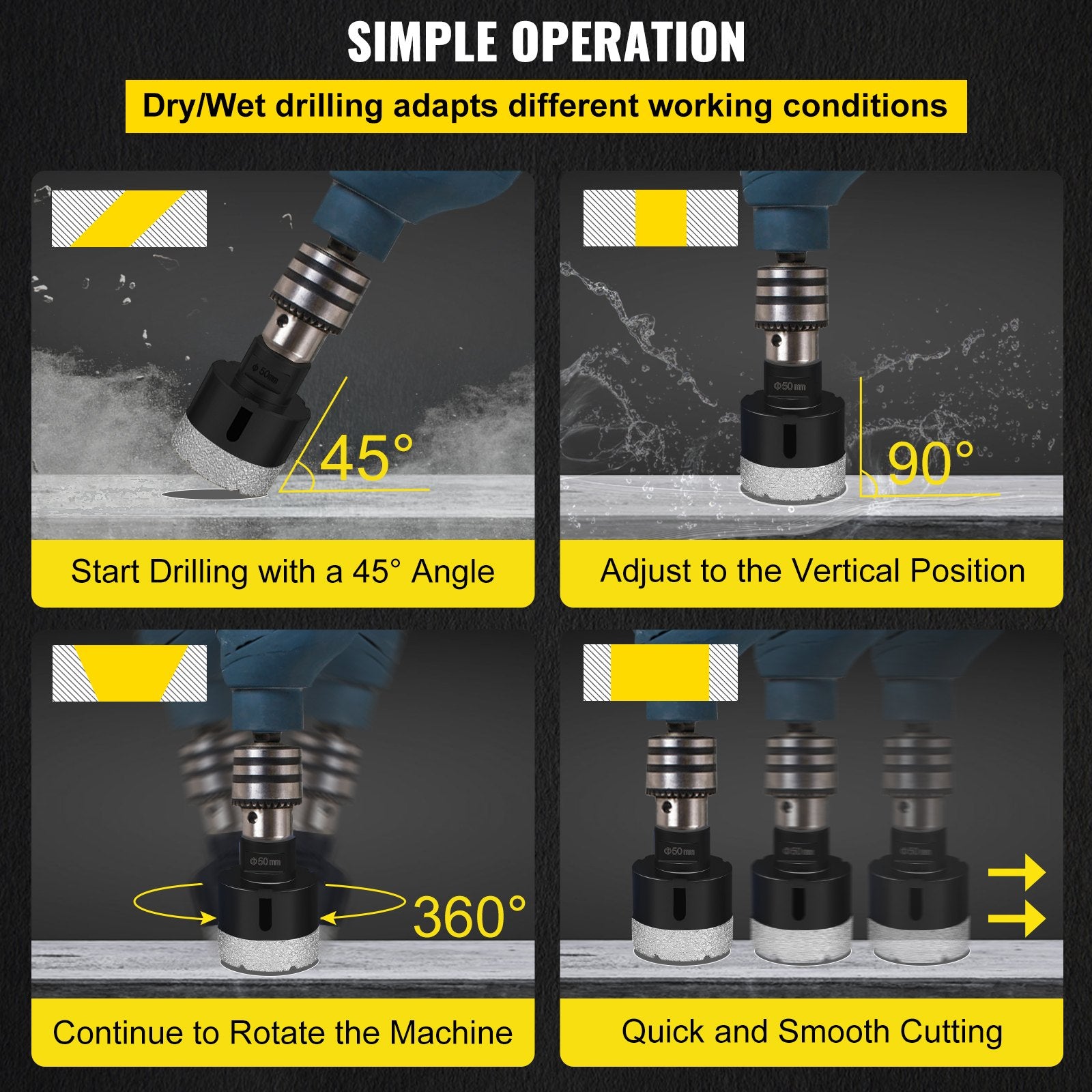 Diamond Drill Bits 6PCS Diamond Hole Saw 20/35/40/50/55/68mm Tile Hole Saw Kit Vacuum Brazed Diamond Drill Bit 0.59in/15mm Segment Tile Hole Saw w Storage Case for Tile Ceramic Porcelain Marble - Image 6