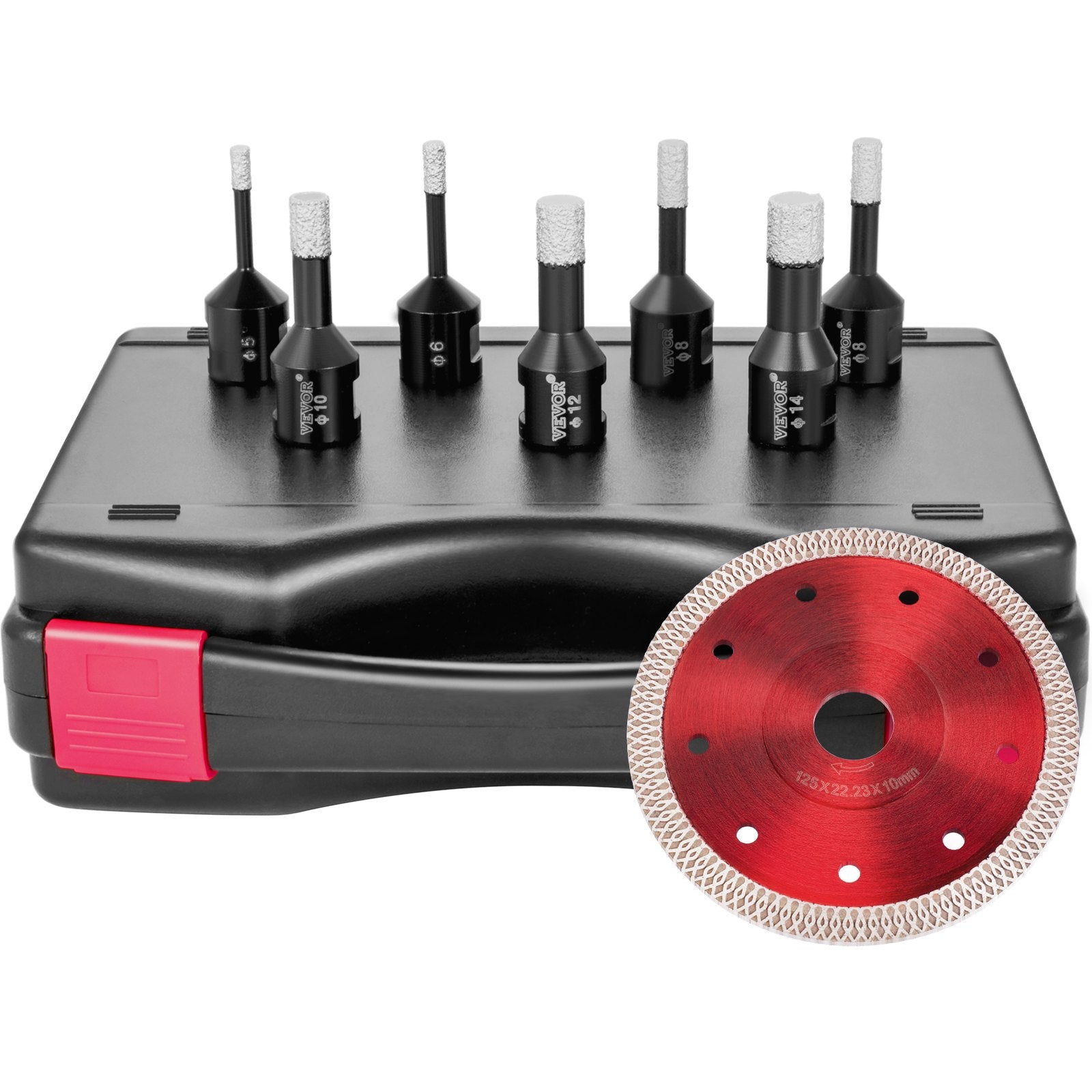 Diamond Drill Bits 7PCS Diamond Hole Saw 6/6/8/8/10/12/14mm Tile Hole Saw Kit Vacuum Brazed Diamond Drill Bit 0.59in/15mm Segment Tile Hole Saw w Storage Case for Tile Ceramic Porcelain Marble