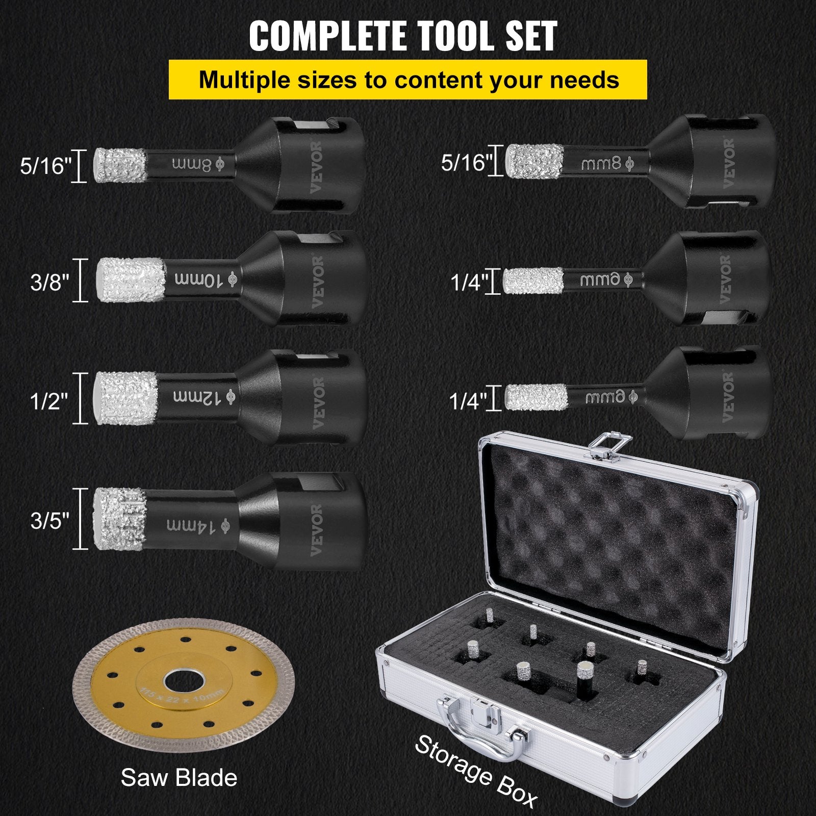 Diamond Drill Bits 7PCS Diamond Hole Saw 6/6/8/8/10/12/14mm Tile Hole Saw Kit Vacuum Brazed Diamond Drill Bit 0.59in/15mm Segment Tile Hole Saw w Storage Case for Tile Ceramic Porcelain Marble - Image 4