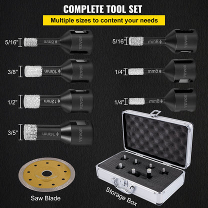 Diamond Drill Bits 7PCS Diamond Hole Saw 6/6/8/8/10/12/14mm Tile Hole Saw Kit Vacuum Brazed Diamond Drill Bit 0.59in/15mm Segment Tile Hole Saw w Storage Case for Tile Ceramic Porcelain Marble - Image 4
