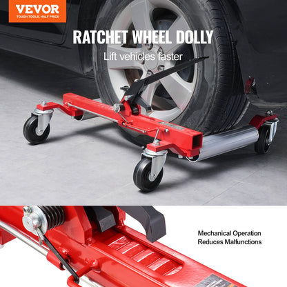 Wheel Dolly, Max Capacity 1500 Lbs Car Dolly, Car Jack Dolly Lifter with 360° Rotatable Wheels, Heavy Duty Vehicle Positioning Ratchet Tire Jack, for Vehicle Car Auto Repair Moving - Image 2