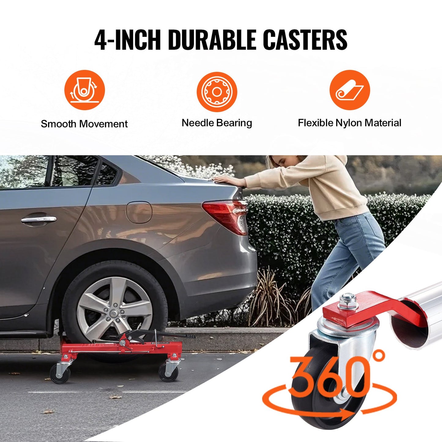 Wheel Dolly, Max Capacity 1500 Lbs Car Dolly, Car Jack Dolly Lifter with 360° Rotatable Wheels, Heavy Duty Vehicle Positioning Ratchet Tire Jack, for Vehicle Car Auto Repair Moving - Image 5