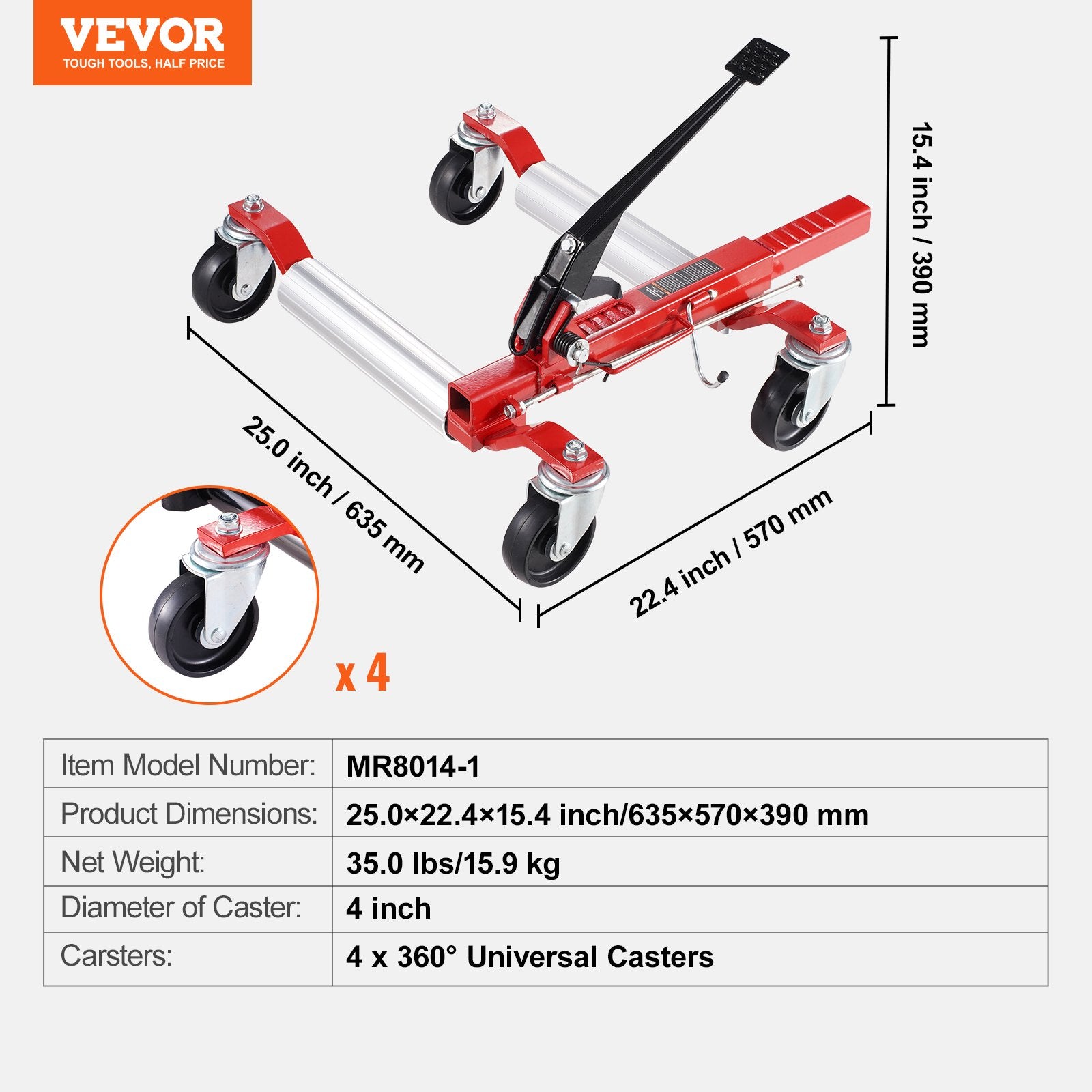 Wheel Dolly, Max Capacity 1500 Lbs Car Dolly, Car Jack Dolly Lifter with 360° Rotatable Wheels, Heavy Duty Vehicle Positioning Ratchet Tire Jack, for Vehicle Car Auto Repair Moving - Image 7