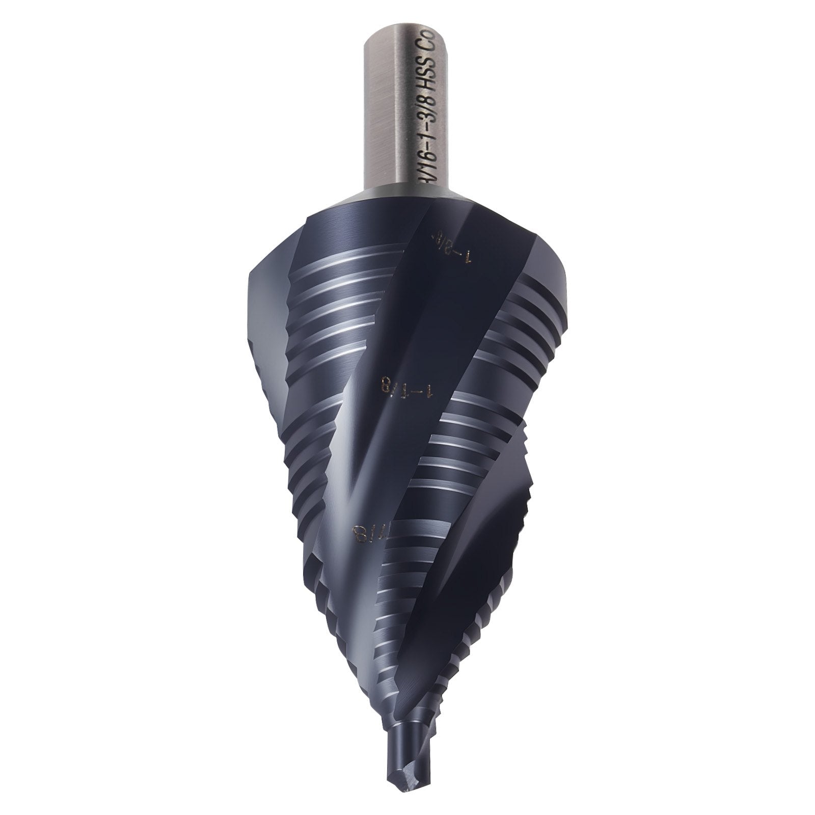 Step Drill Bit, 4.76 to 34.93 mm, 9.53 mm Triangular Shank, TiAlN Coating Cobalt High Speed Steel, Four Spiral Flute Step Bit for Metal, Stainless Steel, Aluminum, Wood, Plastic, Fiberglass - Image 9