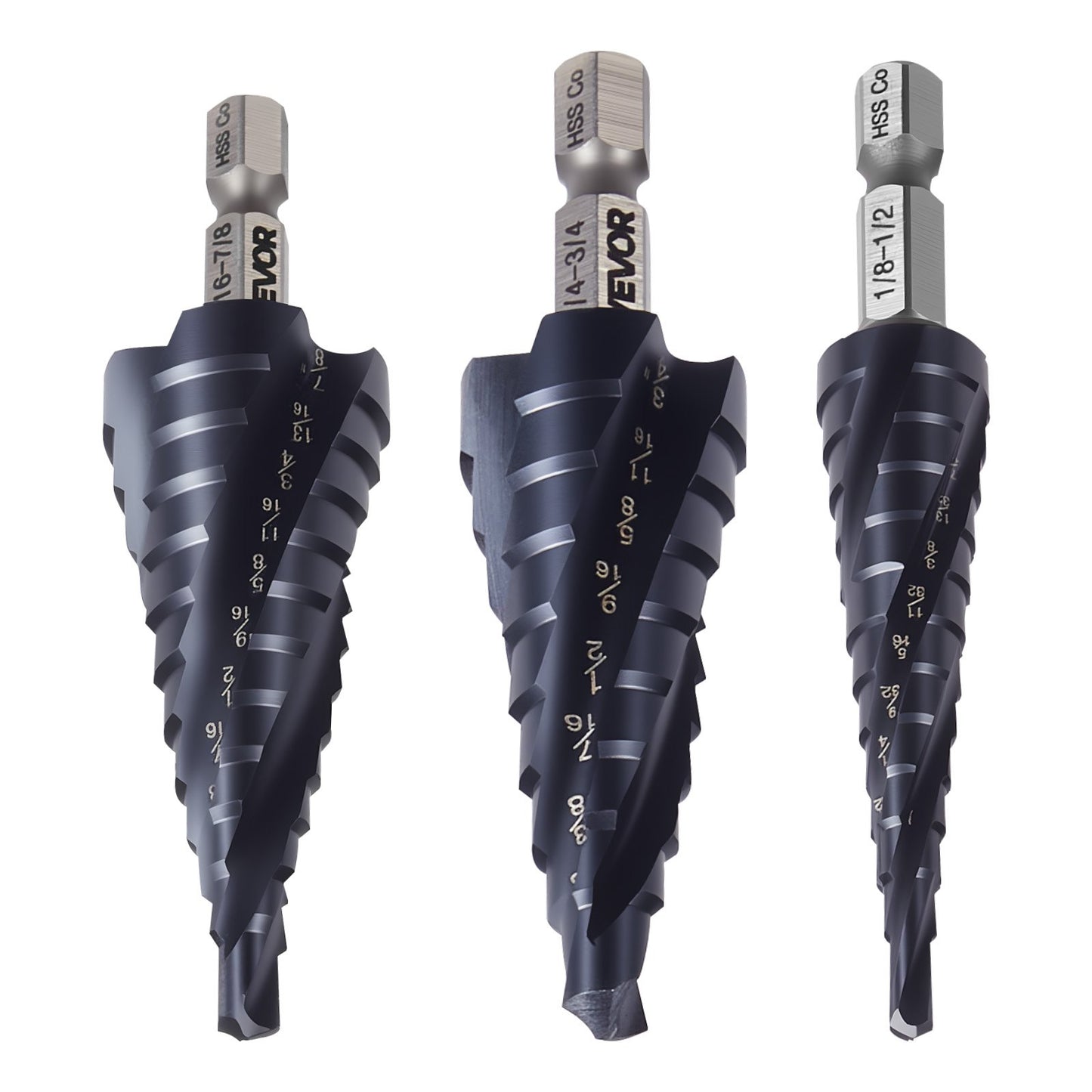 Step Drill Bit Set, 3.2 - 22.2 mm, 3 Pieces Step Drill Bits, 6.35 mm Hex Shank, TiAlN Coating Cobalt HSS High Speed Steel, for Metal, Stainless Steel, Aluminum, Wood, Plastic, Fiberglass - Image 9