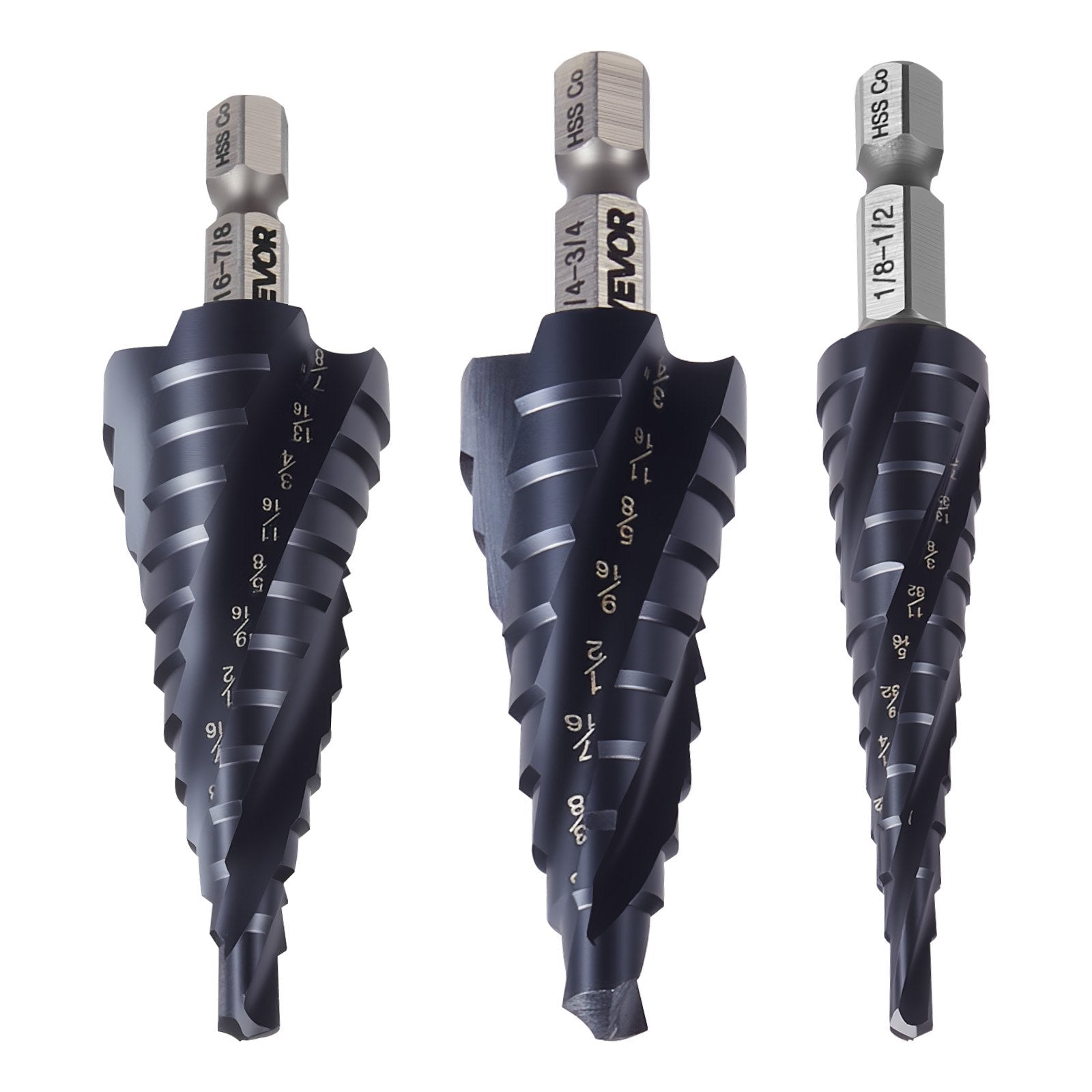 Step Drill Bit Set, 3.2 - 22.2 mm, 3 Pieces Step Drill Bits, 6.35 mm Hex Shank, TiAlN Coating Cobalt HSS High Speed Steel, for Metal, Stainless Steel, Aluminum, Wood, Plastic, Fiberglass - Image 9