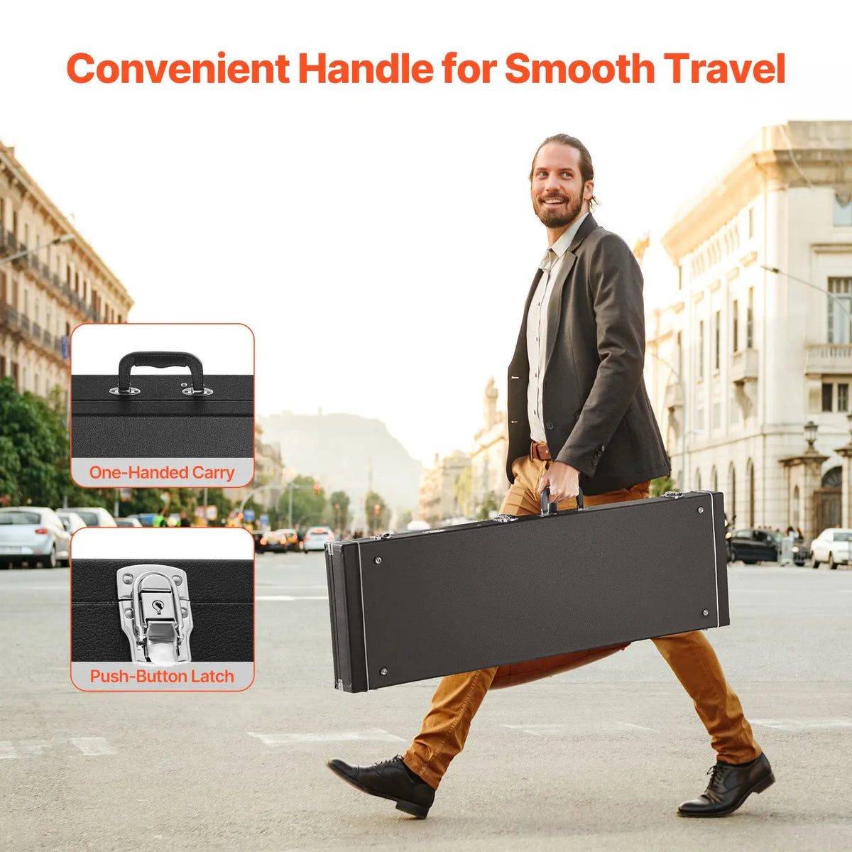 Bass Guitar Hard Case, 1220 mm Rectangular Guitar Hard Case, With Lock Latch Keys Handle, PVC Padding Soft Lining Water-Resistant Hard Shell Guitar Case, for 990-1180 mm Bass Guitars, Black - Image 5