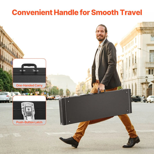 Bass Guitar Hard Case, 1220 mm Rectangular Guitar Hard Case, With Lock Latch Keys Handle, PVC Padding Soft Lining Water-Resistant Hard Shell Guitar Case, for 990-1180 mm Bass Guitars, Black - Image 5