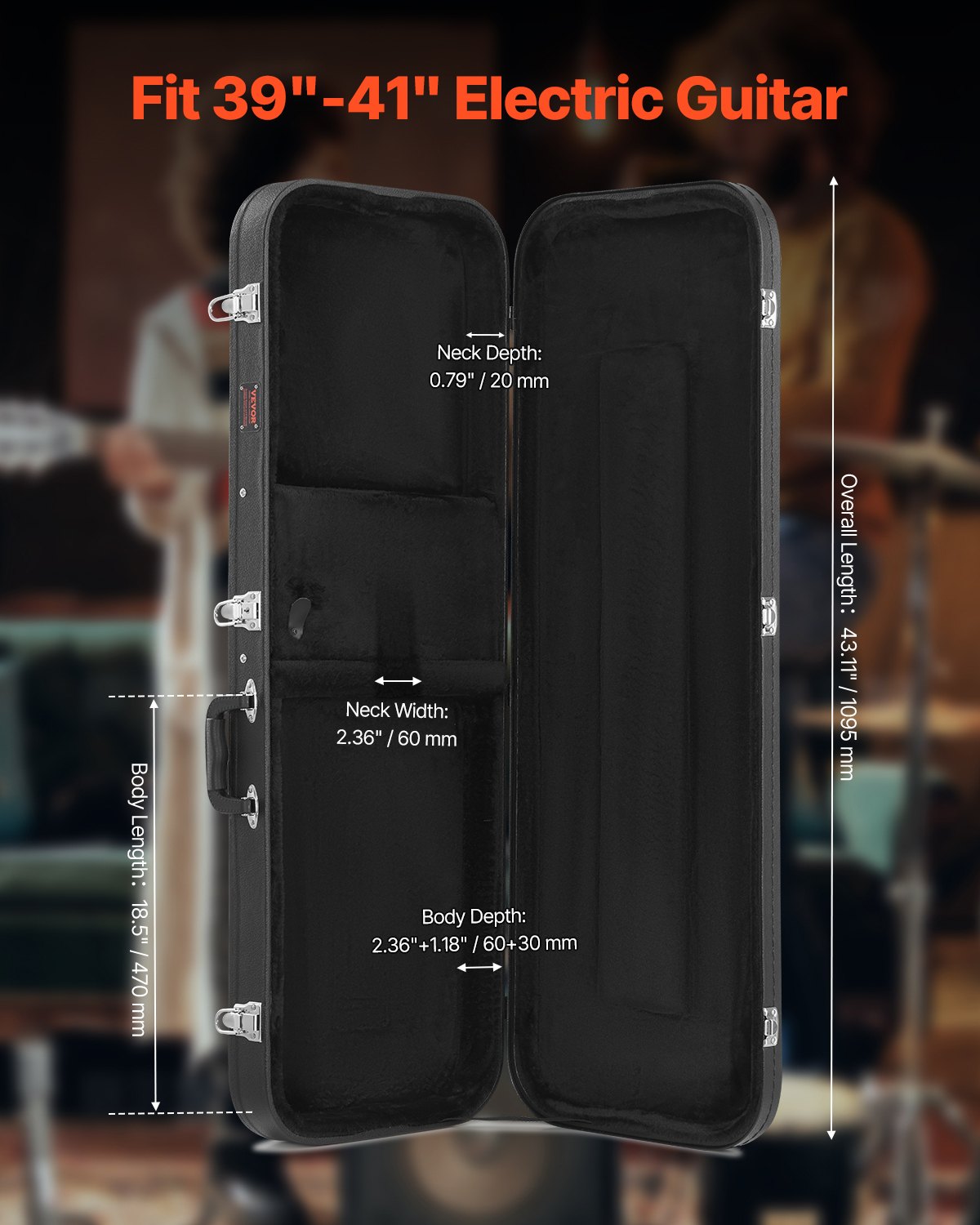 Electric Guitar Hard Case, 1095 mm Rectangular Guitar Hard Case, With Lock Latch Keys Handle, PVC Padding Soft Lining Water-Resistant Hard Shell Guitar Cases, for 990 mm Electric Guitars, Black - Image 2