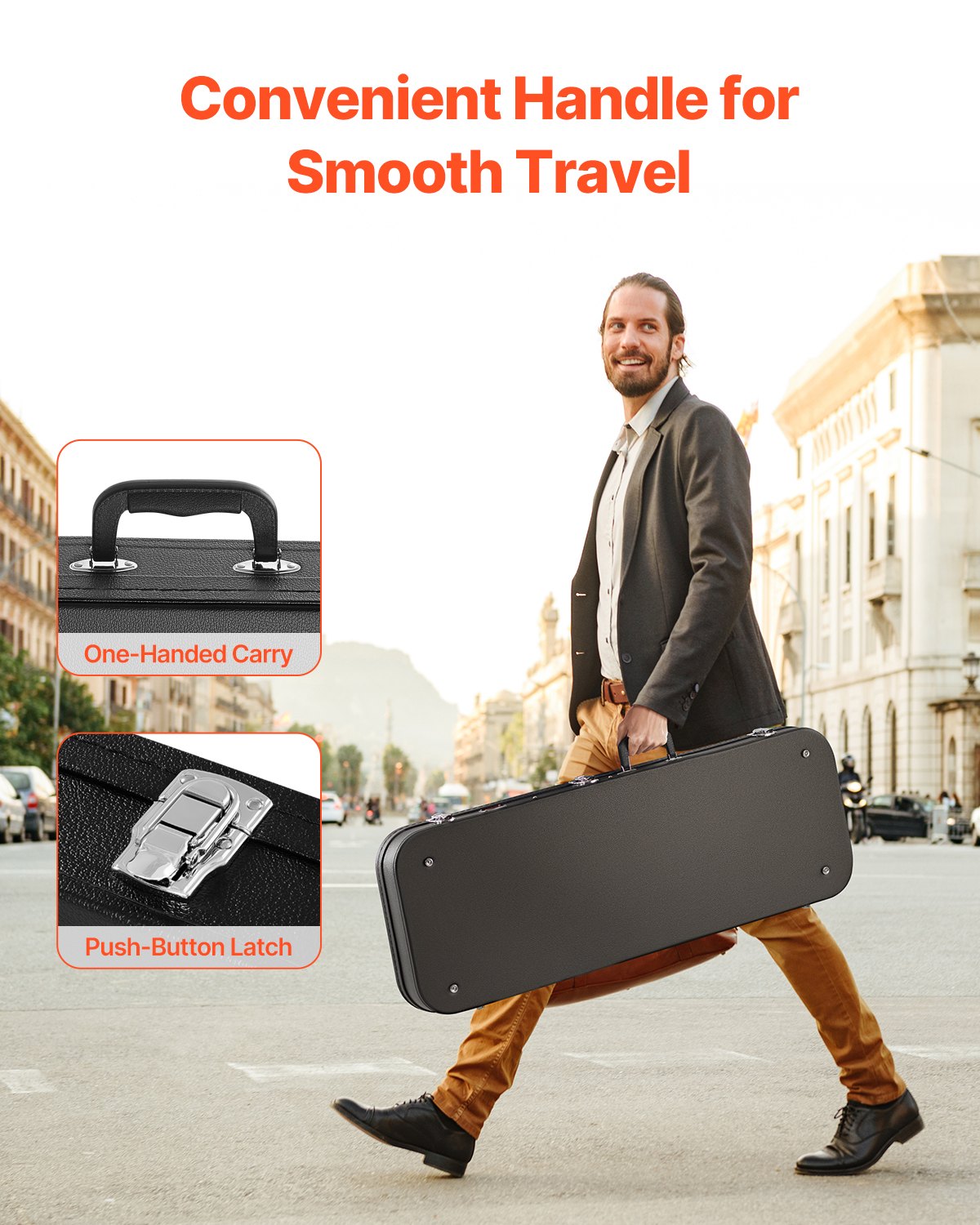 Electric Guitar Hard Case, 1095 mm Rectangular Guitar Hard Case, With Lock Latch Keys Handle, PVC Padding Soft Lining Water-Resistant Hard Shell Guitar Cases, for 990 mm Electric Guitars, Black - Image 5