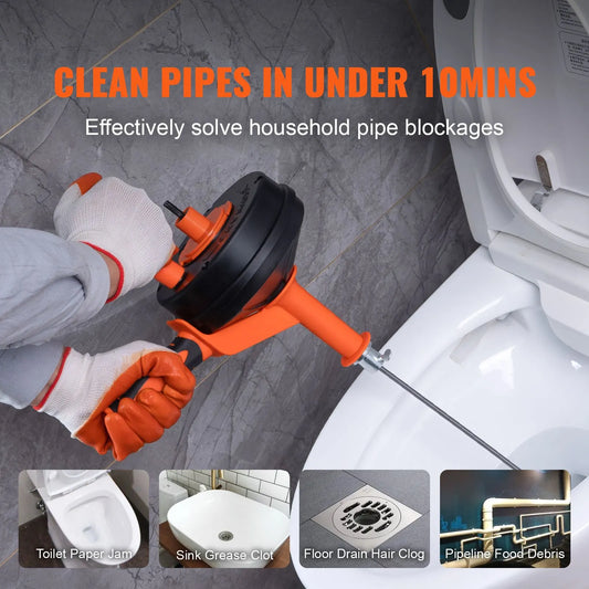 Drain Auger 25ft 1/4in Drum Plumbing Drain Snake Clog Remover Manual-feed - Image 2