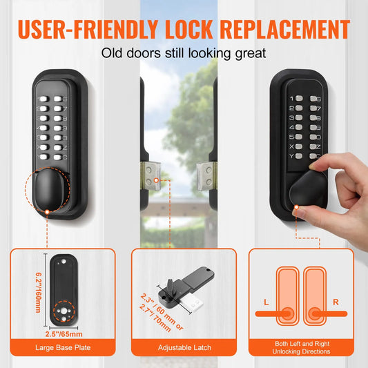 Mechanical Keyless Entry Door Lock, 14 Digit Keypad, Water-proof Zinc Alloy, Outdoor Gate Door Locks Set with Surface-mounted Latch, Keypad and Knob, Easy to Install, for Garden, Garage, Yard - Image 4