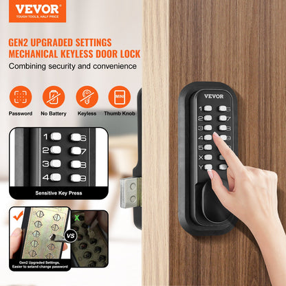 Mechanical Keyless Entry Door Lock, 14 Digit Keypad, Water-proof Zinc Alloy, Outdoor Gate Door Locks Set with Surface-mounted Latch, Keypad and Knob, Easy to Install, for Garden, Garage, Yard - Image 2