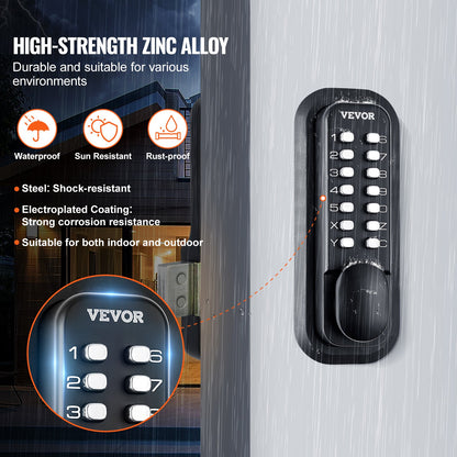 Mechanical Keyless Entry Door Lock, 14 Digit Keypad, Water-proof Zinc Alloy, Outdoor Gate Door Locks Set with Surface-mounted Latch, Keypad and Knob, Easy to Install, for Garden, Garage, Yard - Image 6