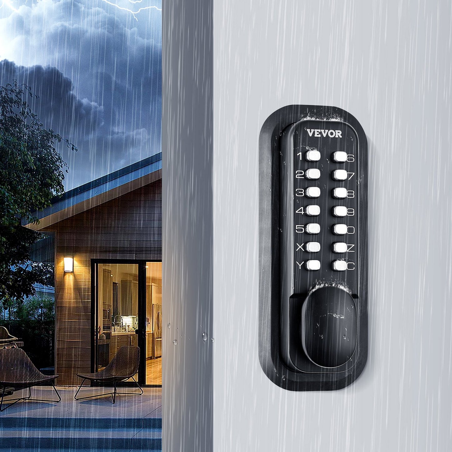 Mechanical Keyless Entry Door Lock, 14 Digit Keypad, Water-proof Zinc Alloy, Outdoor Gate Door Locks Set with Surface-mounted Latch, Keypad and Knob, Easy to Install, for Garden, Garage, Yard - Image 8